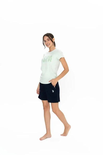 U.S. Polo Assn. Kadın Yuvarlak Yaka Renkli Pijama Şort Takım - 11