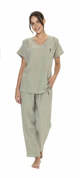 U.S. Polo Assn. Kadın Kısa Kollu V Yaka Alt Üst Pijama Takım - 5
