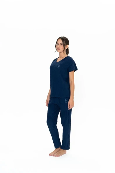 U.S. Polo Assn. Kadın Kısa Kollu V Yaka Alt Üst Pijama Takım - 3