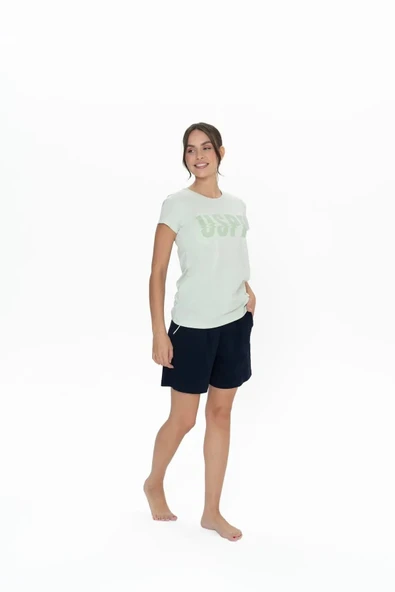 U.S. Polo Assn. Kadın Yuvarlak Yaka Renkli Pijama Şort Takım - 9
