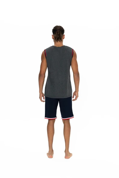 U.S. Polo Assn. Erkek Alt Üst Kolsuz Yuvarlak Yaka Pijama Şort Takımı - 5
