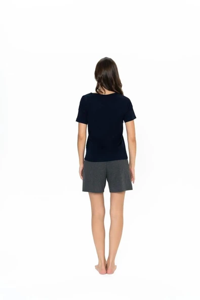 U.S. Polo Assn. Kadın Yuvarlak Yaka Alt Üst Çizgi Detay Pijama Şort Takım - 4