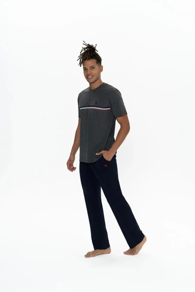 U.S. Polo Assn. Erkek Alt Üst Düğmeli Pijama Takımı - 6