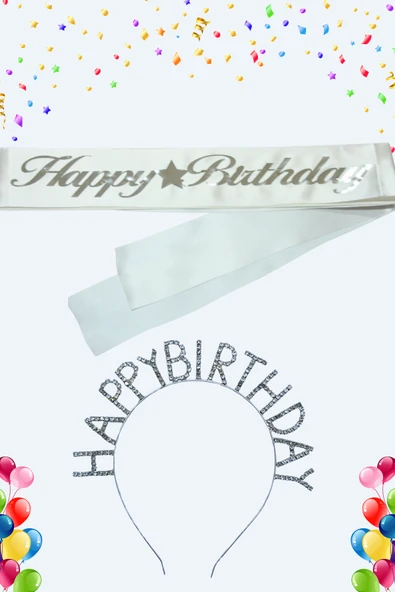 Happy Birthday Yazılı Kuşak Ve Taşlı Taç & Doğum Günü Seti