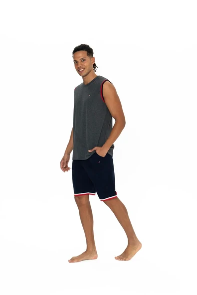 U.S. Polo Assn. Erkek Alt Üst Kolsuz Yuvarlak Yaka Pijama Şort Takımı - 4