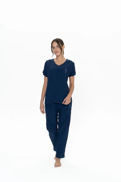 U.S. Polo Assn. Kadın Kısa Kollu V Yaka Alt Üst Pijama Takım