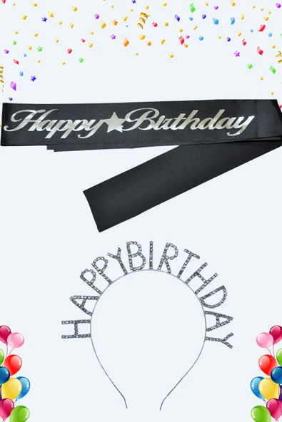 Happy Birthday Yazılı Kuşak Ve Taşlı Taç & Doğum Günü Seti