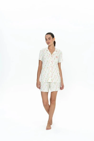 U.S. Polo Assn. Kadın Kısa Kollu Düğmeli Pijama Şort Takım