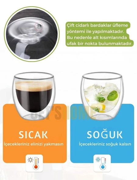 4’lü Set Cappuccino Bardağı Latte Bardağı Çift Cidarlı Bardak Americano Bardağı 250 ml Kahve Bardağı - 2