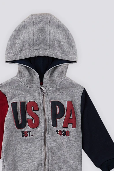 U.S. Polo Assn Fermuarlı Kapüşonlu Bebek 3Lü Takım - 4