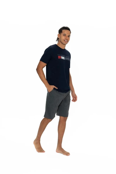 U.S. Polo Assn. Erkek Alt Üst Yuvarlak Yaka Pijama Şort Takımı - 3