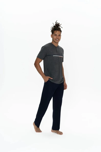 U.S. Polo Assn. Erkek Alt Üst Düğmeli Pijama Takımı - 7