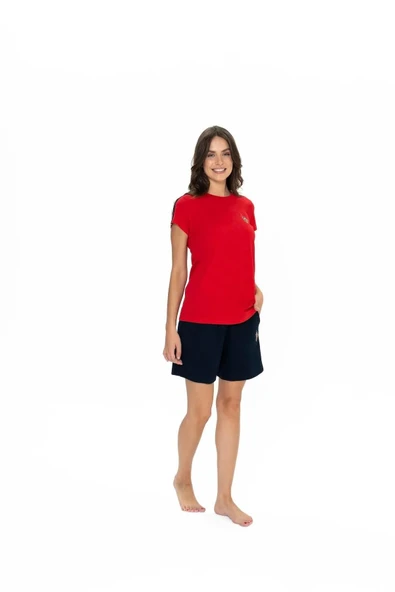 U.S. Polo Assn. Kadın Yuvarlak Yaka Alt Üst Pijama Şort Takım - 6