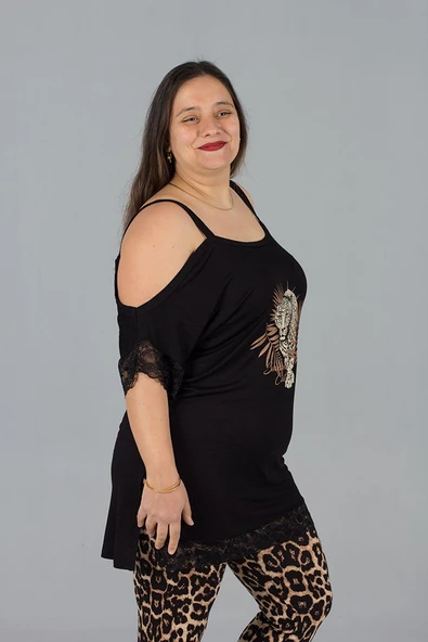 Büyük Beden Askılı Likralı Pijama Takım - 3