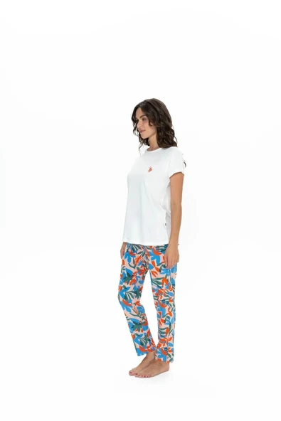 U.S. Polo Assn. Kadın Kısa Kollu Çiçek Desenli Renkli Alt Üst Pijama Takım - 6