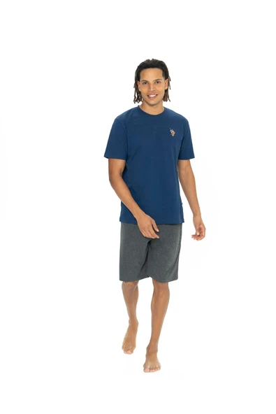 U.S. Polo Assn. Erkek Yuvarlak Yaka Düz Pijama Şort Takım ürün görseli 1