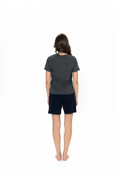 U.S. Polo Assn. Kadın Yuvarlak Yaka Alt Üst Çizgi Detay Pijama Şort Takım - 8
