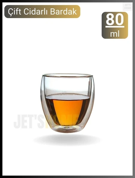 12’li Set Espresso Bardağı 80 ml Kahve Bardağı Çift Cidarlı Bardak Viski Bardağı - 3