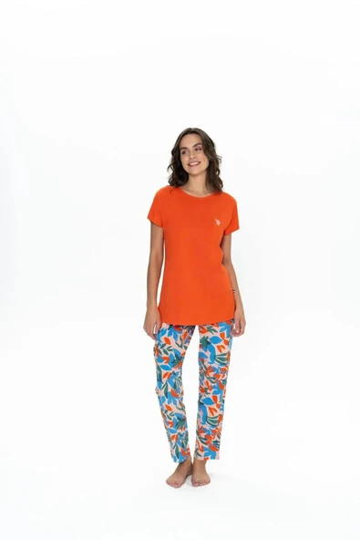 U.S. Polo Assn. Kadın Kısa Kollu Çiçek Desenli Renkli Alt Üst Pijama Takım
