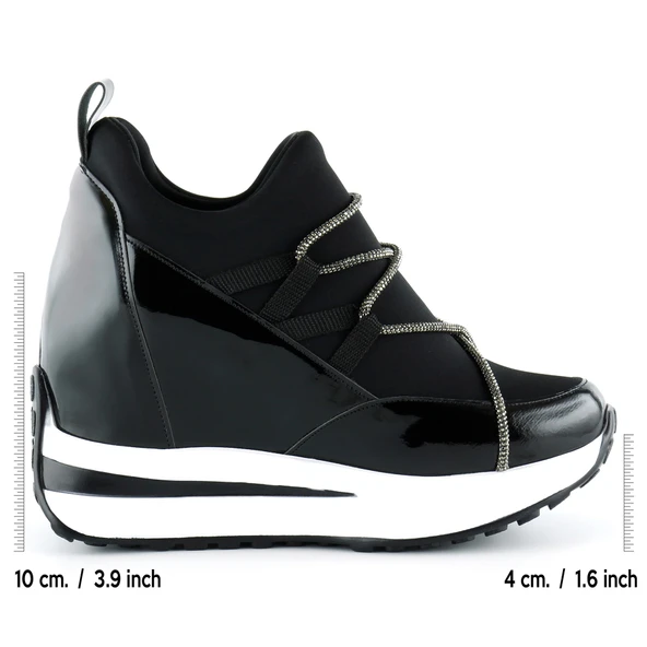 Erkan Saçmacı Mevira Plus Siyah Rugan Streç Gümüş Zincirli Gizli Dolgu Topuklu Günlük Ayakkabı - Resim 2