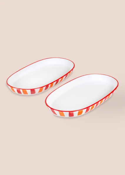 The Mia Joy Oval Servis 2li Set Kırmızı 14x26x3 cm - 4