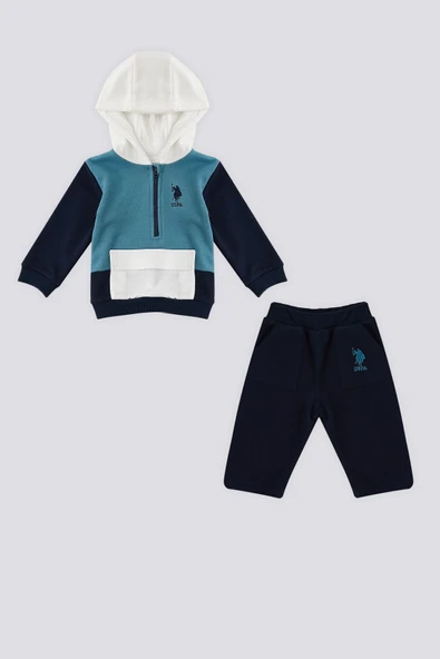 U.S. Polo Assn Kapüşonlu Fermuar Yaka Detay Bebek 2 Li Takım - 5
