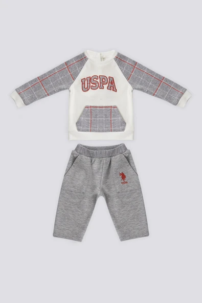 U.S. Polo Assn  Kanguru Cep Ekose Detay Bebek 2Li Takım