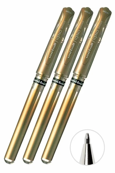 Altın Sarı İmza Kalemi 3 Adet Uniball Signo Broad 1.0 mm Roller Pilot Kalem Um-153 Yaldızlı Davetiye Kalemi Mürekkepli