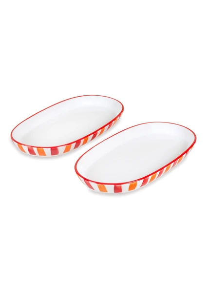 The Mia Joy Oval Servis 2li Set Kırmızı 14x26x3 cm