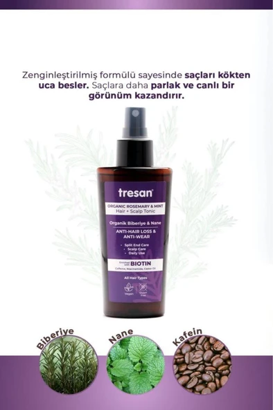 Tresan Organik Biberiye & Nane Dökülme ve Yıpranma Karşıtı Saç Toniği 125 ml - 3