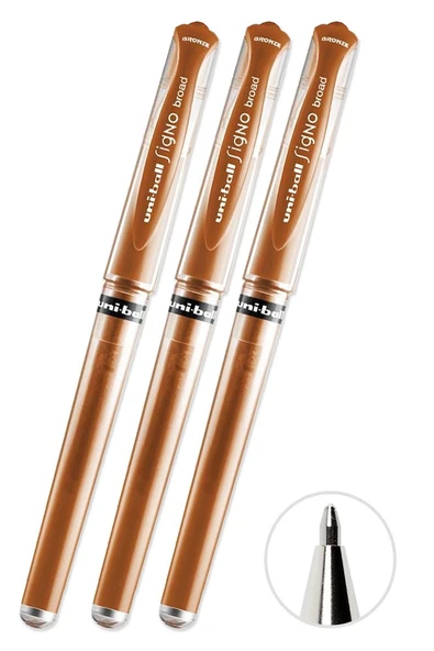 Bakır Yaldız İmza Kalemi 3 Adet Uniball Signo Broad 1.0 mm Roller Pilot Kalem Um-153 Yaldızlı Davetiye Kalemi Mürekkepli