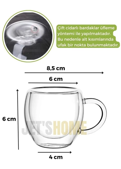 12’li Set Kulplu Espresso Bardağı Doppio Ristretto Bardağı Çift Cidarlı Türk Kahvesi Bardak 80 ml - 3