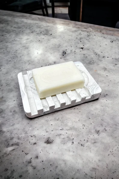 Mermer Desenli Banyo Mutfak Tuvalet Beton Katı Sabunluk Su Giderli 8x13 cm - 2