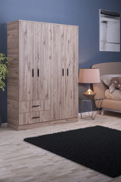 ABETE MOBİLYA-4  Kapılı 2 Çekmeceli (ELBİSE DOLABI-YÜKLÜK)/Atlantik Çam - 2