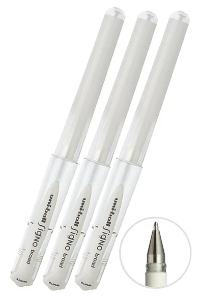 Beyaz İmza Kalemi 3 Adet Uniball Signo Broad 1.0 mm Roller Pilot Kalem Um-153 Yaldızlı Davetiye Kalemi Mürekkepli