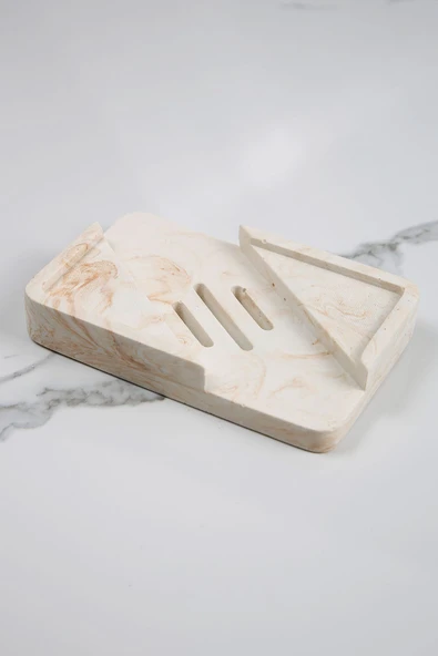 Mermer Desenli Banyo Mutfak Tuvalet Beton Katı Sabunluk Su Giderli Süzgeç Model 8x13 cm - Resim 2