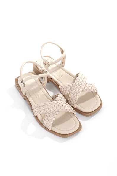 MİA026-1560 Kadın Bej El Örgülü Abiye Günlük-Düğün-Eğlence-Tatil Sandaleti - Resim 3