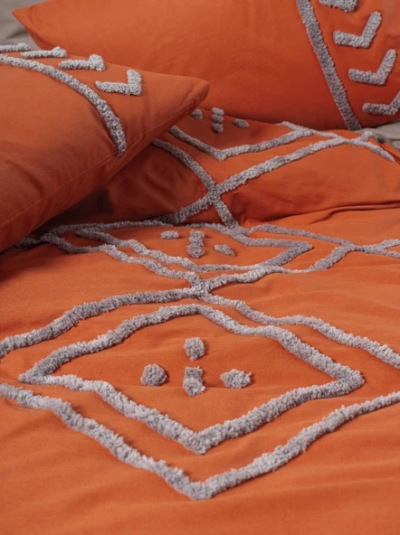 Cotton Box Puf Nakışlı Ranforce Çift Kişilik Nevresim Takımı Lia Kiremit Bej - 2