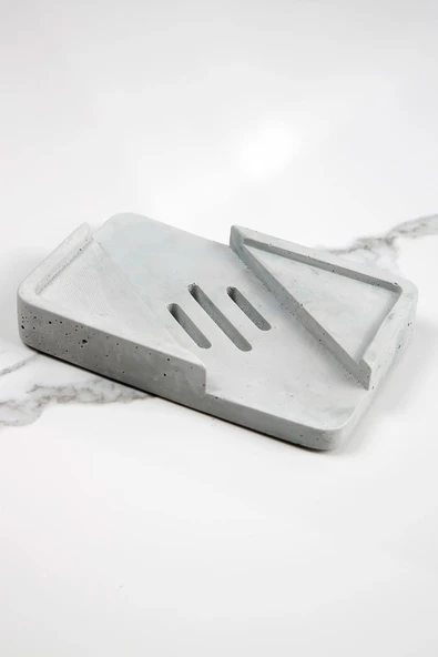 Mermer Desenli Banyo Mutfak Tuvalet Beton Katı Sabunluk Su Giderli Süzgeç Model 8x13 cm - Resim 2