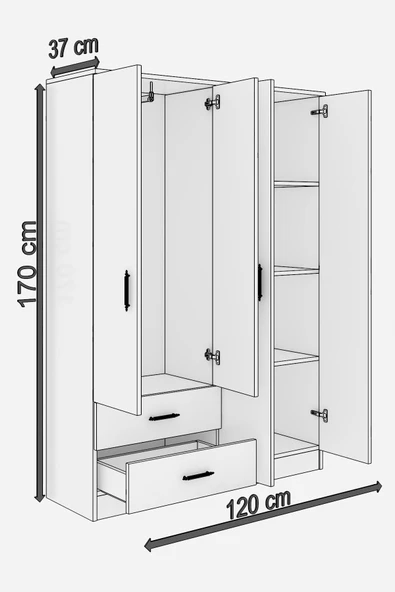 ABETE MOBİLYA-4  Kapılı 2 Çekmeceli (ELBİSE DOLABI-YÜKLÜK)/Atlantik Çam - 4