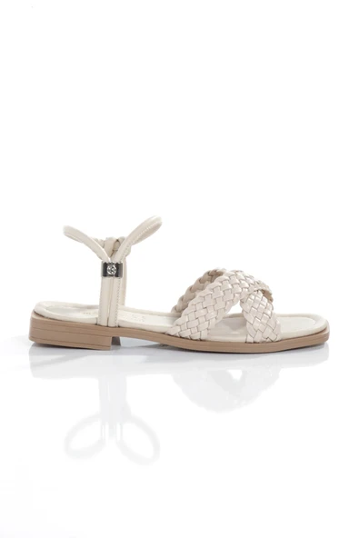 MİA026-1560 Kadın Bej El Örgülü Abiye Günlük-Düğün-Eğlence-Tatil Sandaleti - Resim 4