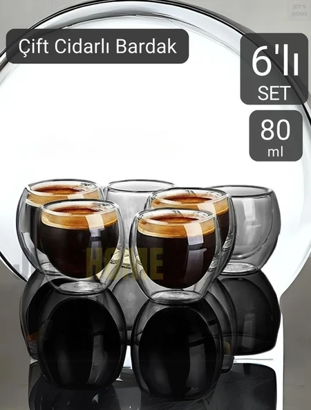 6’lı Set Espresso Bardağı  80 ml Kahve Bardağı Çift Cidarlı Bardak Viski Bardağı - 2