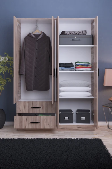 ABETE MOBİLYA-4  Kapılı 2 Çekmeceli (ELBİSE DOLABI-YÜKLÜK)/Atlantik Çam - 3