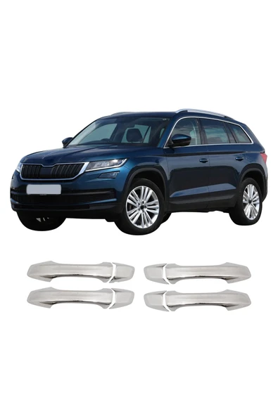 BRSPLAST  Skoda Kodiaq Uyumlu 2017-2024 Krom Kapı Kolu 4 Kapı Deliksiz Paslanmaz Çelik
