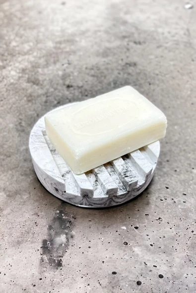 Mermer Desenli Yuvarlak Model Beton Katı Sabunluk Su Giderli 10 cm - 2