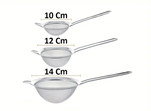 MyBru Paslanmaz Çelik Pratik 3'lü Çay Süzgeci Sebze Makarna Un Süzgeç 10 12 14 Cm - 8