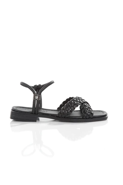 MİA026-1560 Kadın Siyah El Örgülü Abiye Günlük-Düğün-Eğlence-Tatil Sandaleti - Resim 4