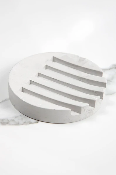 Mermer Desenli Yuvarlak Model Beton Katı Sabunluk Su Giderli 10 cm - 2