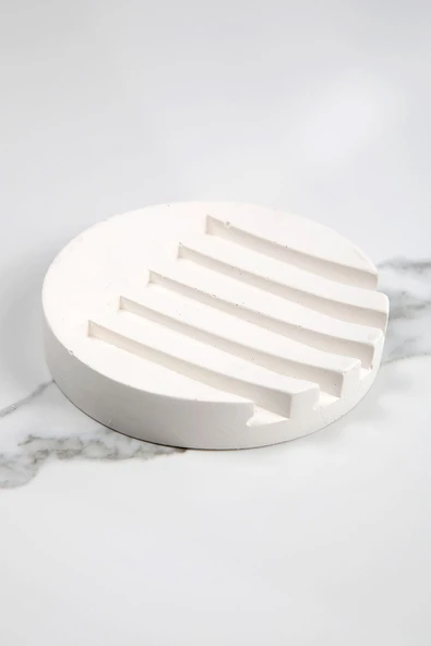 Mermer Desenli Yuvarlak Model Beton Katı Sabunluk Su Giderli 10 cm - 2