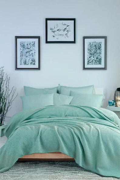Upstyle Ecocel Pike Örtü Battal King 240x230cm Karde Mint Yeşili